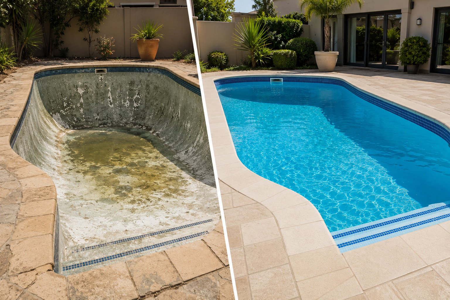 Pool renovation transformation before and after