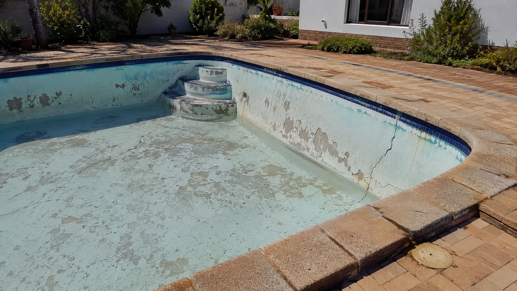 Worn pool with cracked plaster