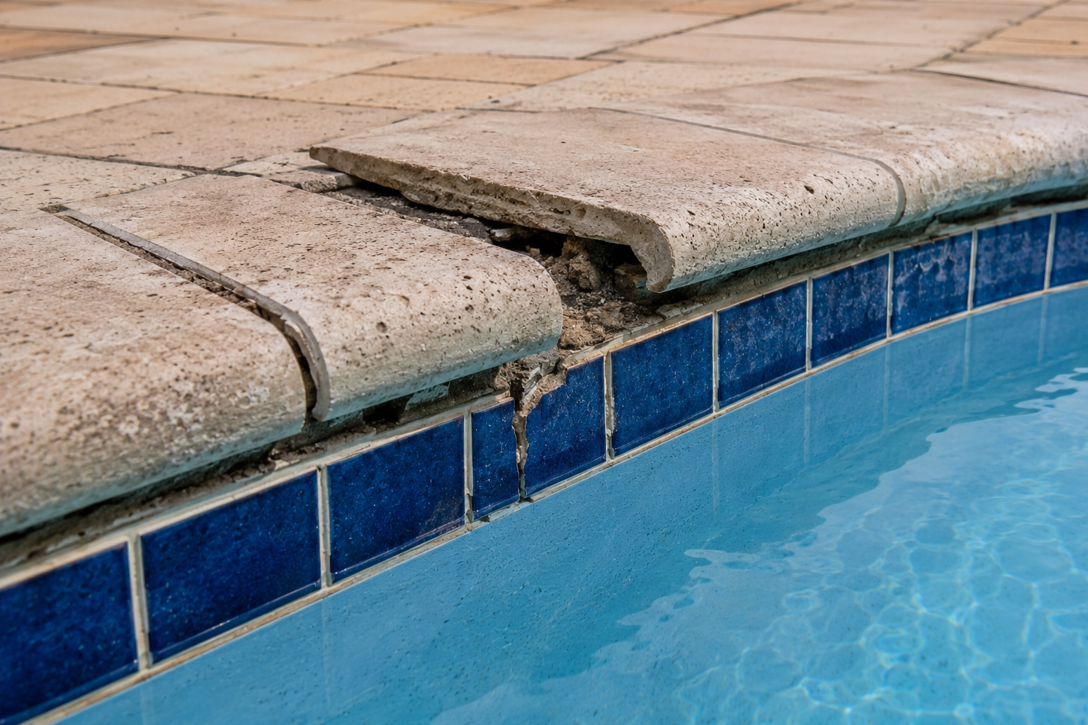 Damaged pool coping and tiles