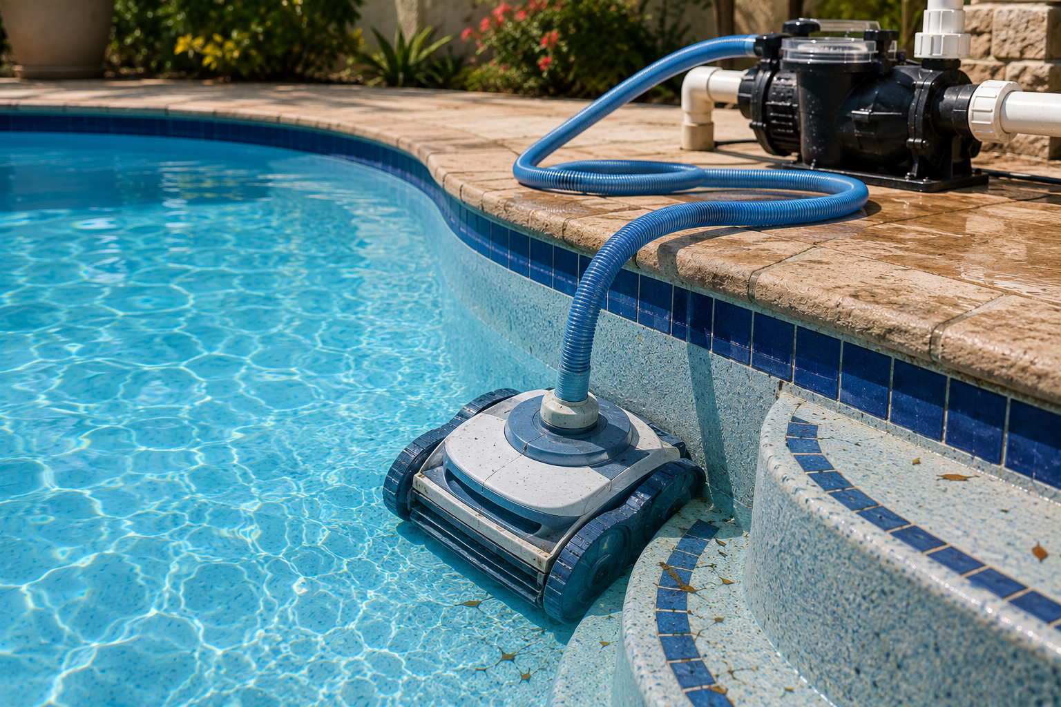 Pool Cleaner Tangled by the Steps