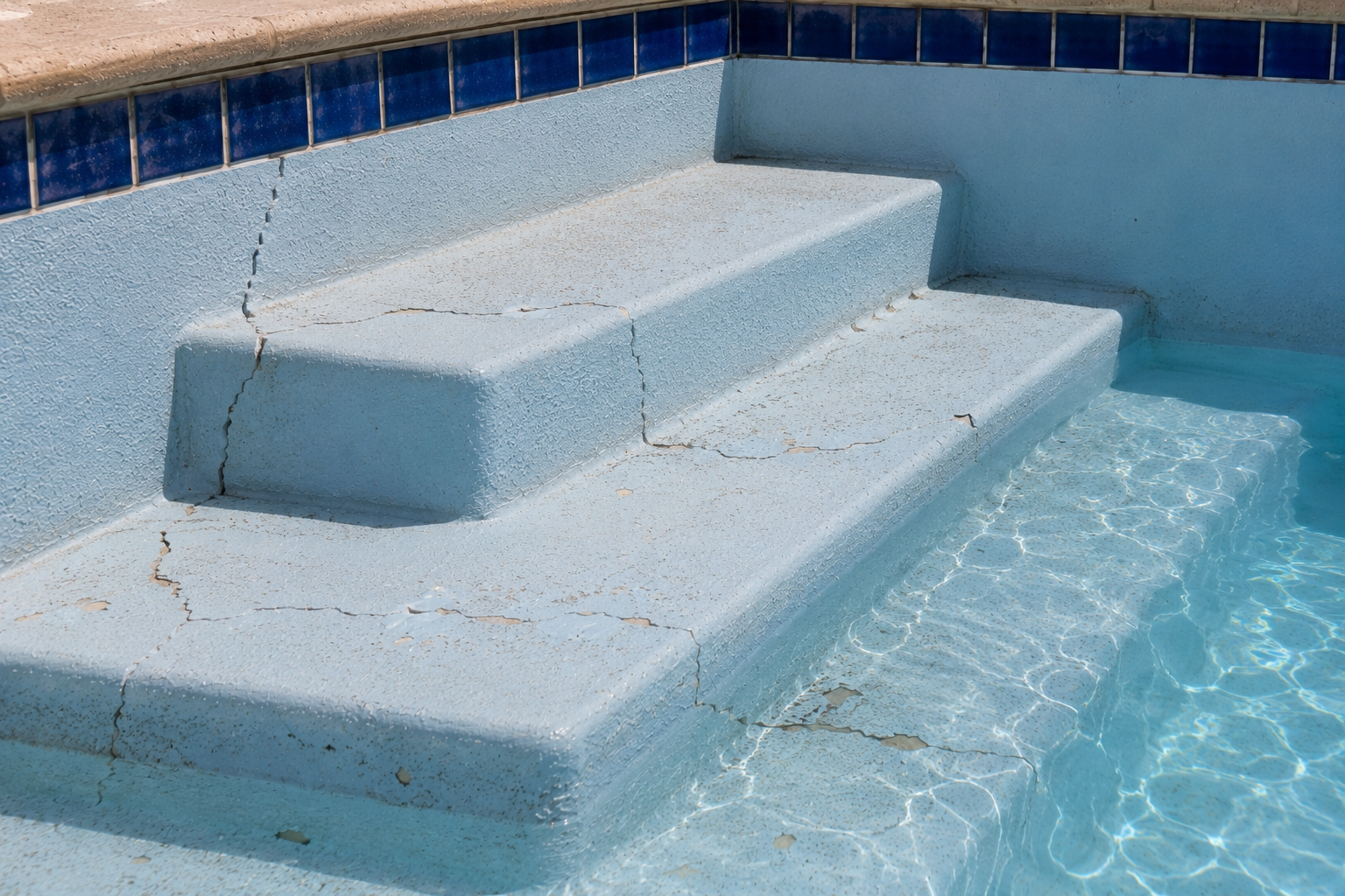 Pool Steps with Cracked Blue Finish