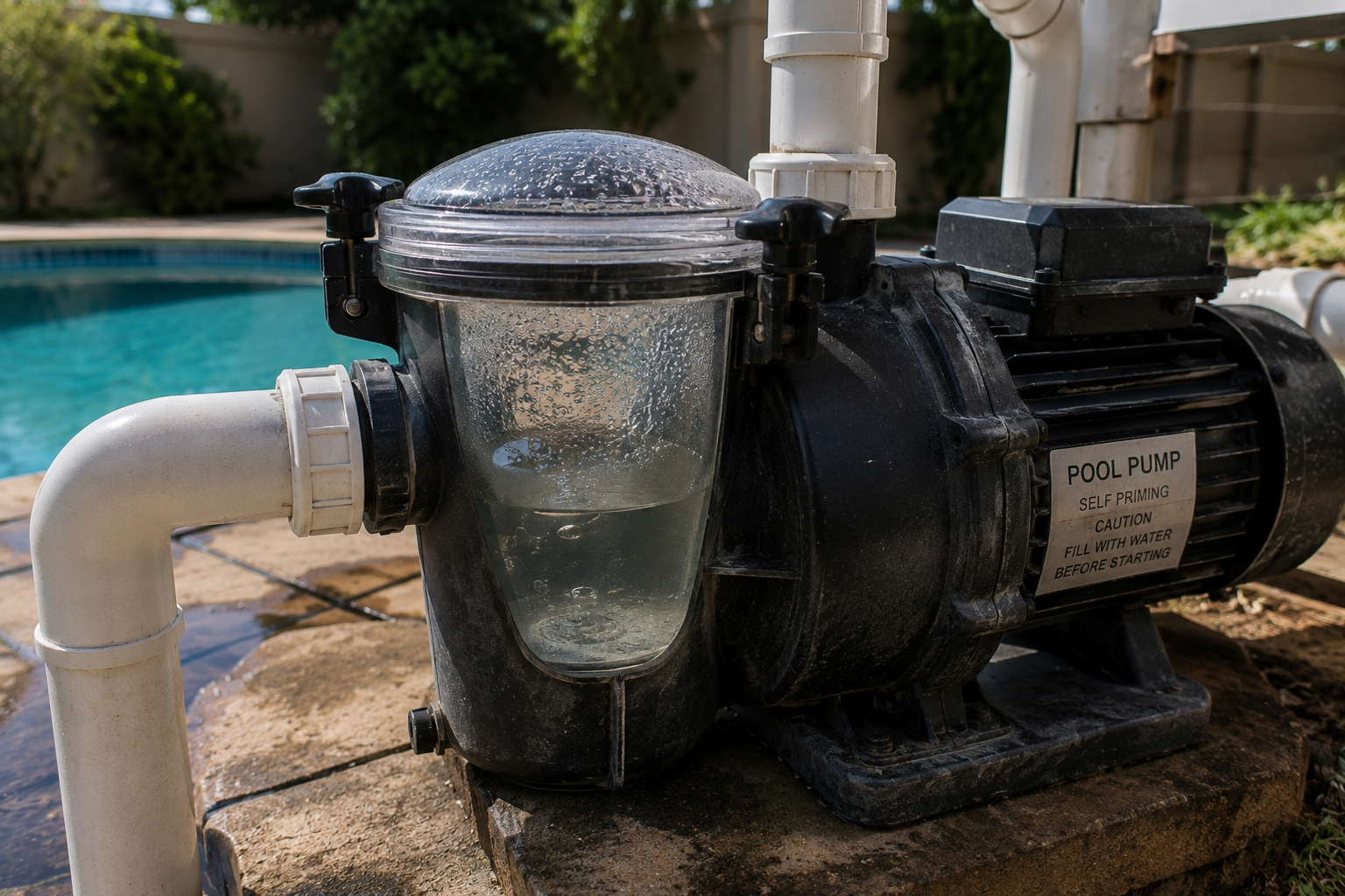 Pool pump beside the swimming pool