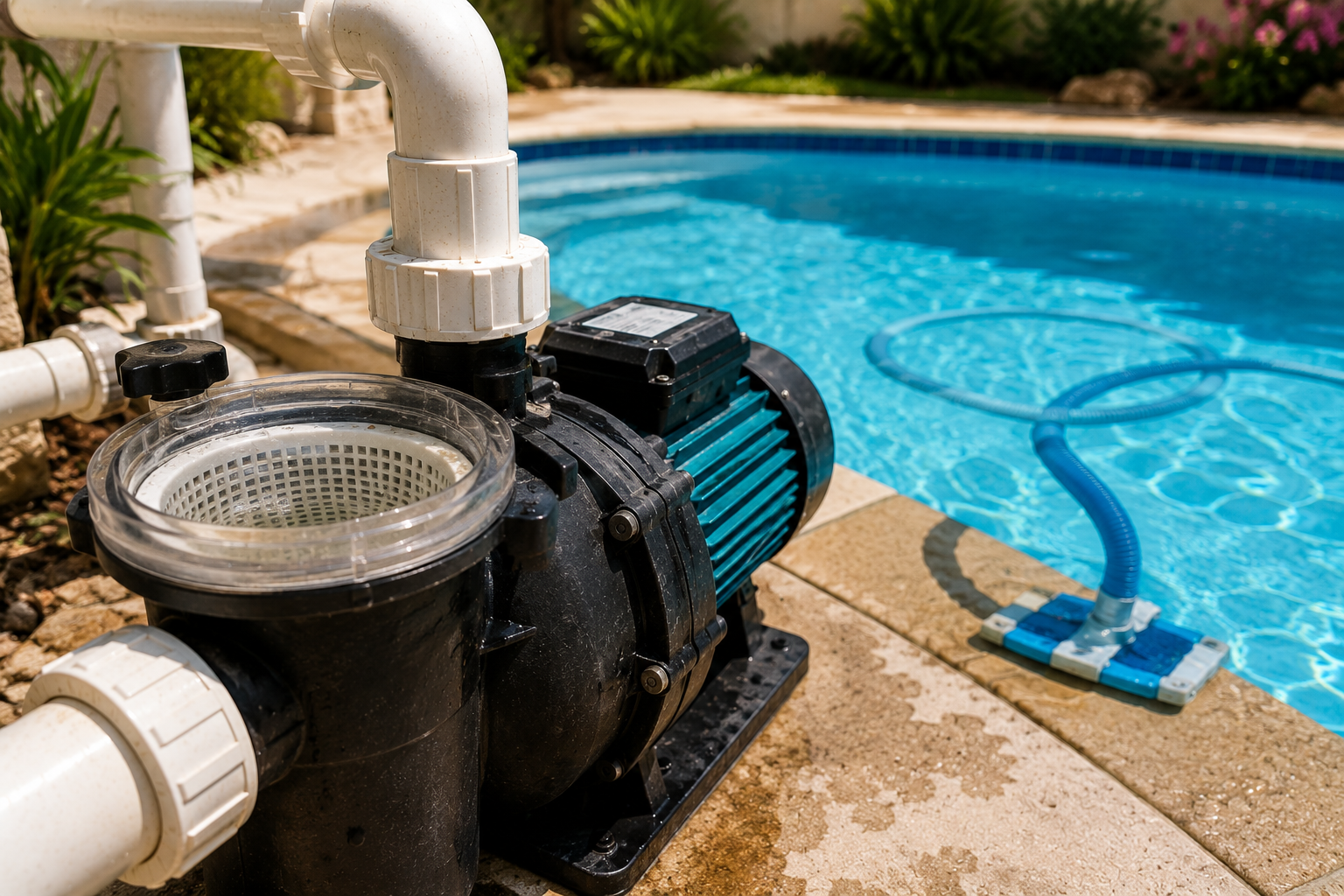 Poolside equipment and tranquil waters
